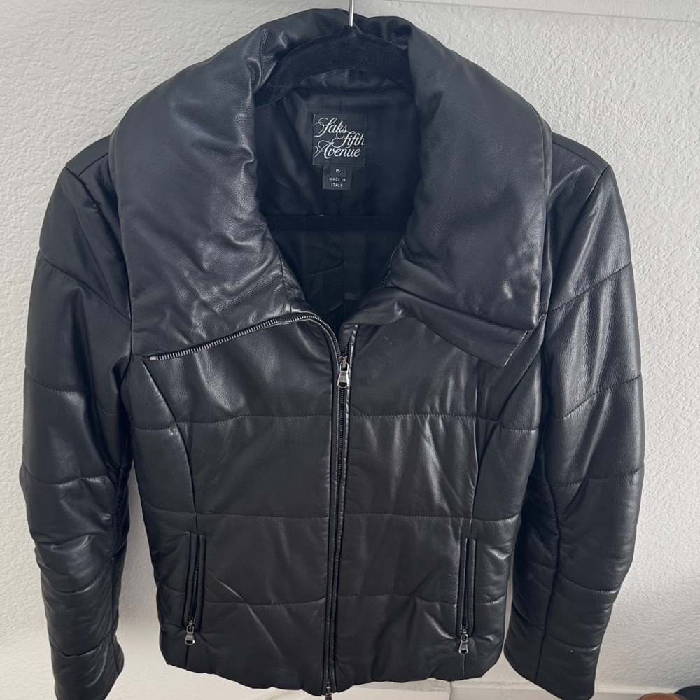 Saks Fith Avenue genuine leather puffer jacket